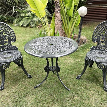 ZISKA CAST ALUMINIUM GARDEN PATIO SEATING 2 CHAIR AND 1 TABLE SET (BLACK)