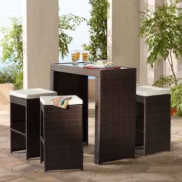 CAPONE OUTDOOR PATIO BAR SETS 4 CHAIRS AND 1 TABLE (DARK BROWN)