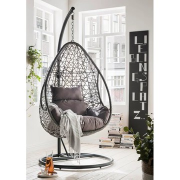 EDMONDO SINGLE SEATER HANGING SWING WITH STAND FOR BALCONY , GARDEN SWING (DARK BROWN)