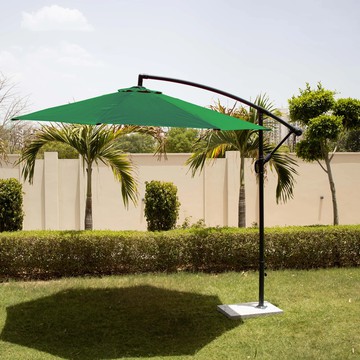 DESTIN LUXURY SIDE POLE GARDEN UMBRELLA WITH STAND (ROUND, GREEN)