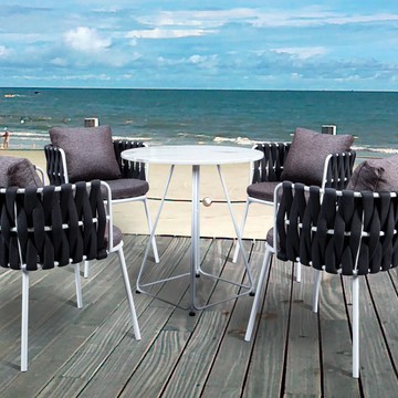 STACK OUTDOOR PATIO SEATING SET 4 CHAIRS AND 1 TABLE SET (BLACK) BRAIDED & ROPE