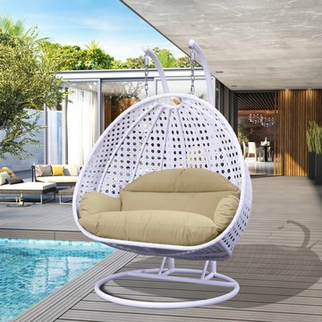 STRINATI DOUBLE SEATER HANGING SWING WITH STAND FOR BALCONY , GARDEN SWING (WHITE)
