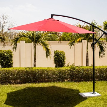 AQUA LUXURY SIDE POLE GARDEN UMBRELLA WITH STAND (ROUND, MAHROON)