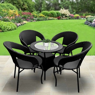 BOSS OUTDOOR PATIO SEATING SET 4 CHAIRS AND 1 TABLE SET (BLACK)