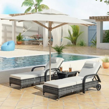 FOSTER OUTDOOR SWIMMING POOLSIDE LOUNGER (SET OF 2 ) WITH 1 SIDE TABLE (BLACK + GREY)